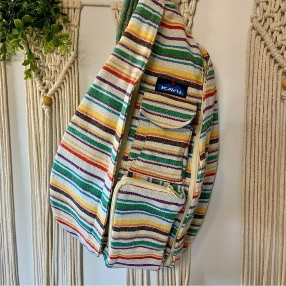 KAVU Interwoven Prism Stripe Rope Sling Bag